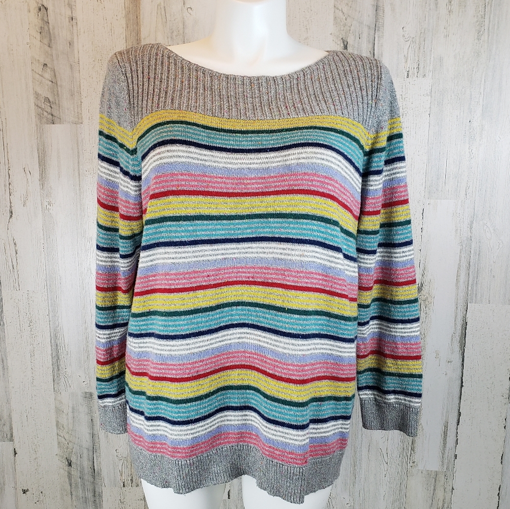 Talbots Gray Multicolor Striped Sweater Size 2X